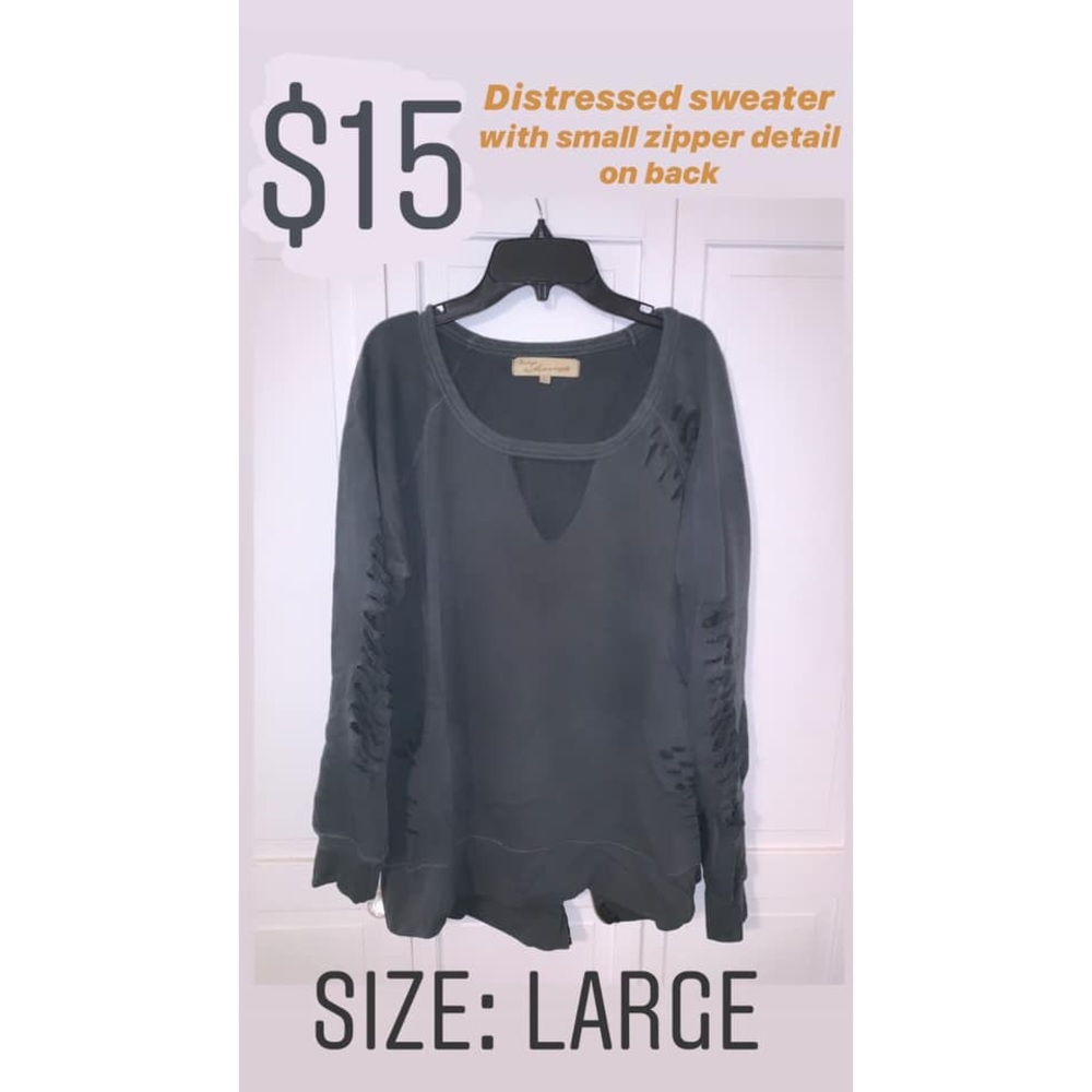 distressed sweater w/ small zipper detail on back